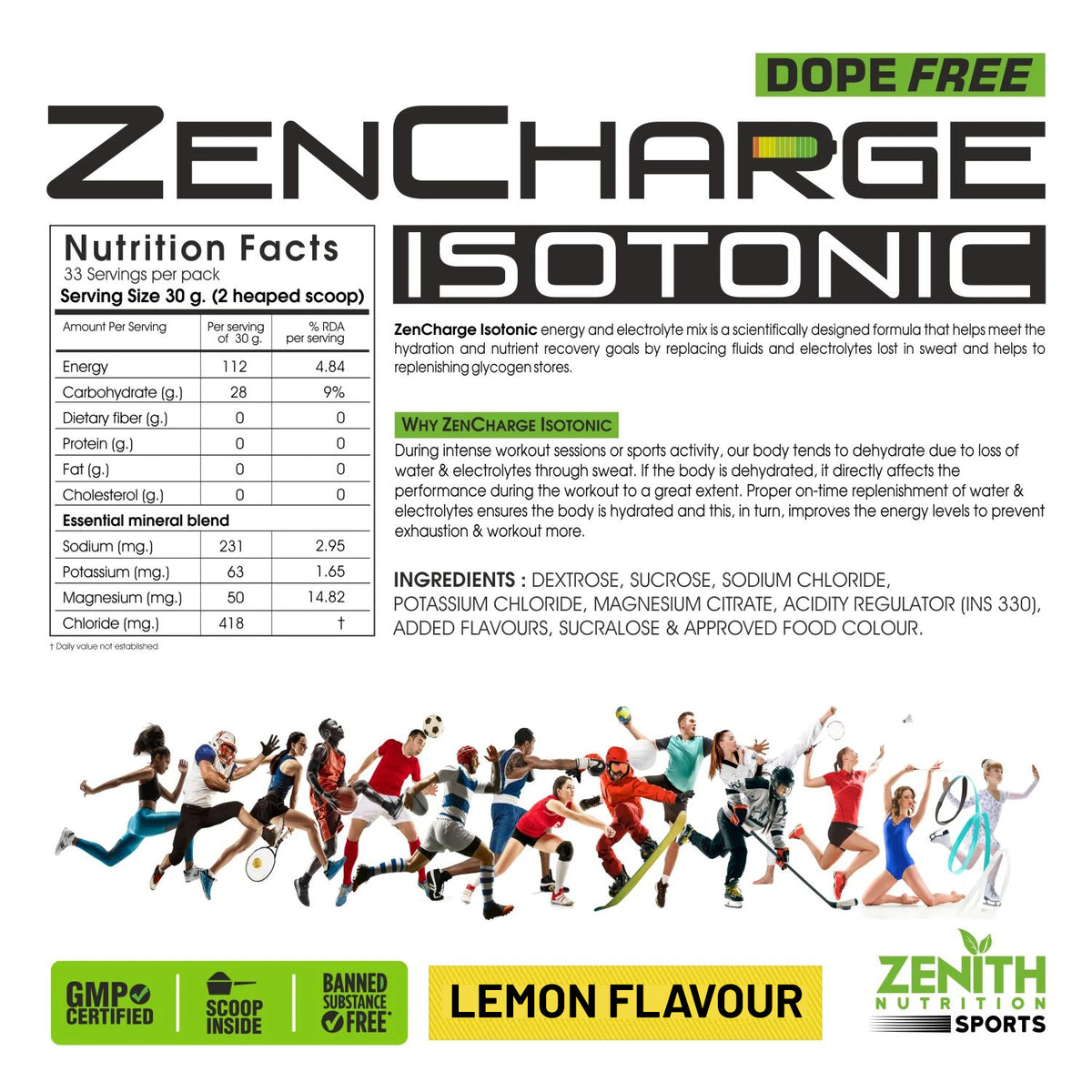 ZenCharge Isotonic Energy Drink — Electrolytes + Caffeine + BCAAs for Endurance (FSSAI Lab-Tested India)