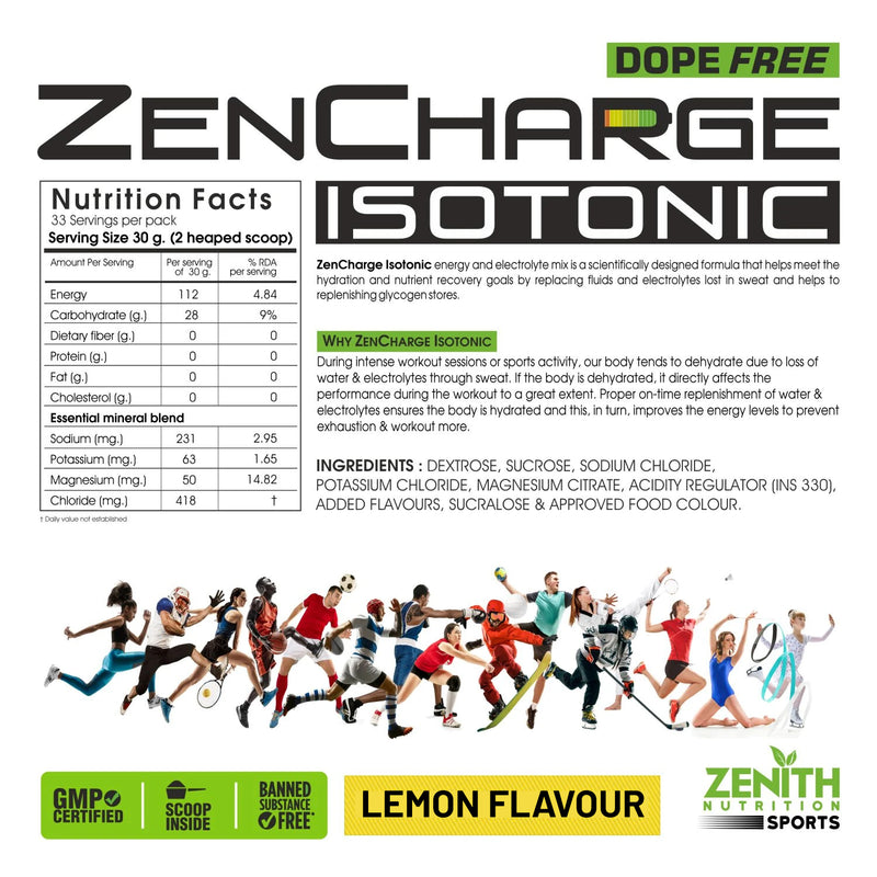 Zenith Sports ZenCharge Isotonic Energy Drink | Dope Free - 1 kg / 2.2 lbs