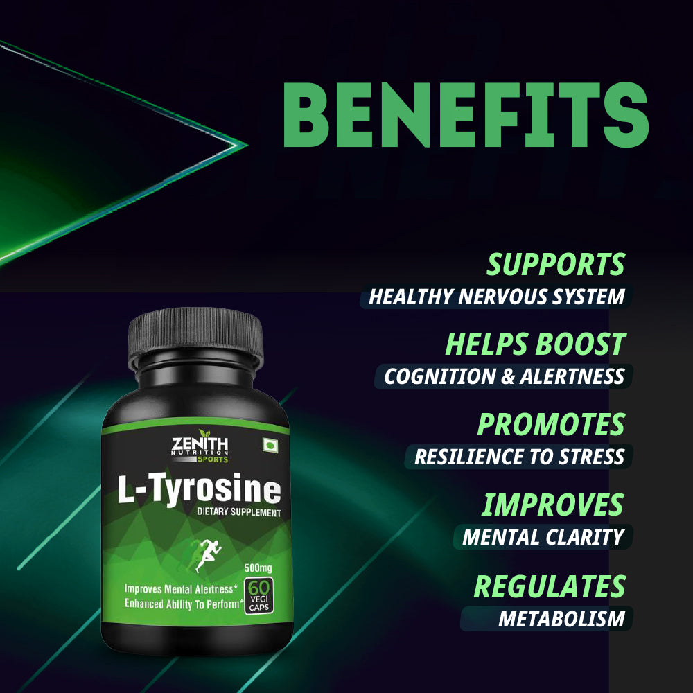 L-Tyrosine 500mg 60 Caps — Focus, Mental Energy & Stress Resilience (FSSAI Lab-Tested India)