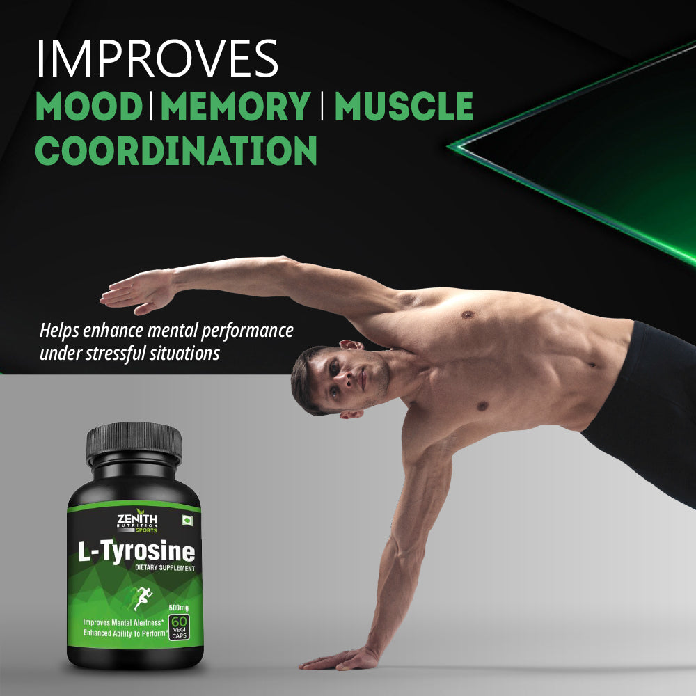 L-Tyrosine 500mg 60 Caps — Focus, Mental Energy & Stress Resilience (FSSAI Lab-Tested India)