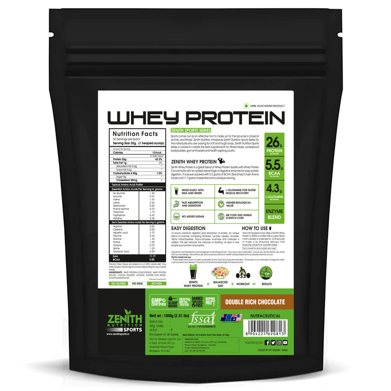 Zenith Sports Whey Protein with | 26g protein – (Double Rich Chocolate)