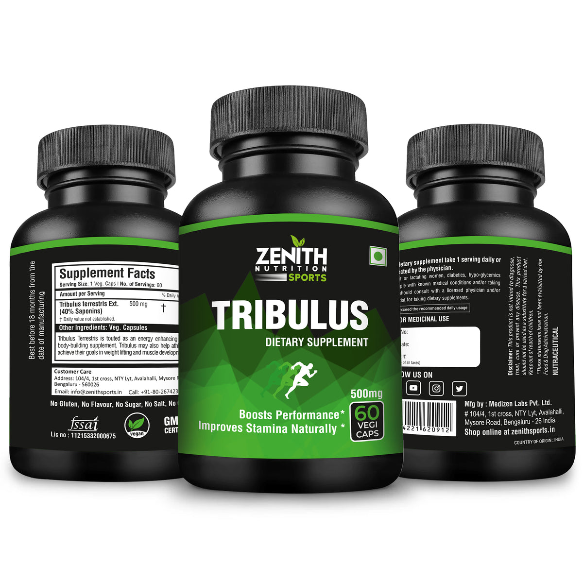 Tribulus Terrestris 500mg 60 Caps — 40% Saponins Standardized (FSSAI Lab-Tested India)