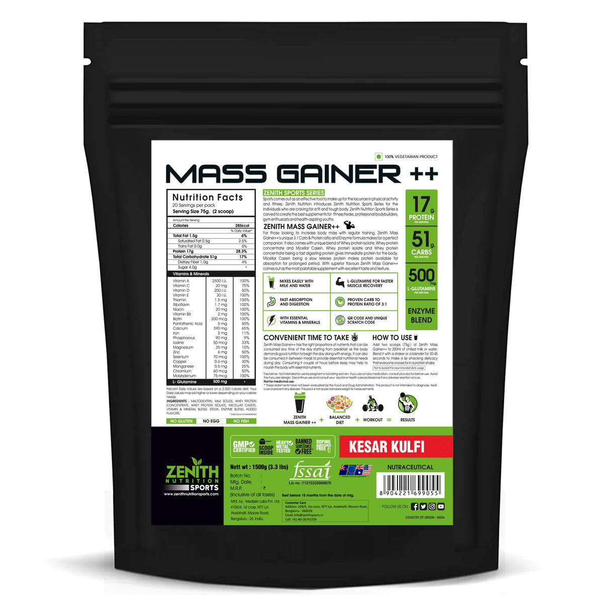 Mass Gainer++ Kesar Kulfi — Premium Indian Flavor, 60g Protein per Scoop (FSSAI Lab-Tested India)