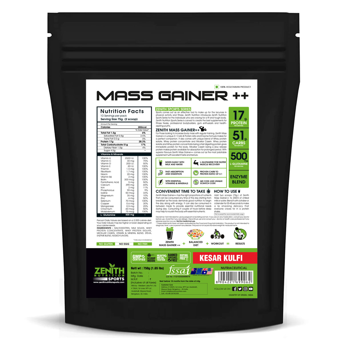 Mass Gainer++ Kesar Kulfi — Premium Indian Flavor, 60g Protein per Scoop (FSSAI Lab-Tested India)