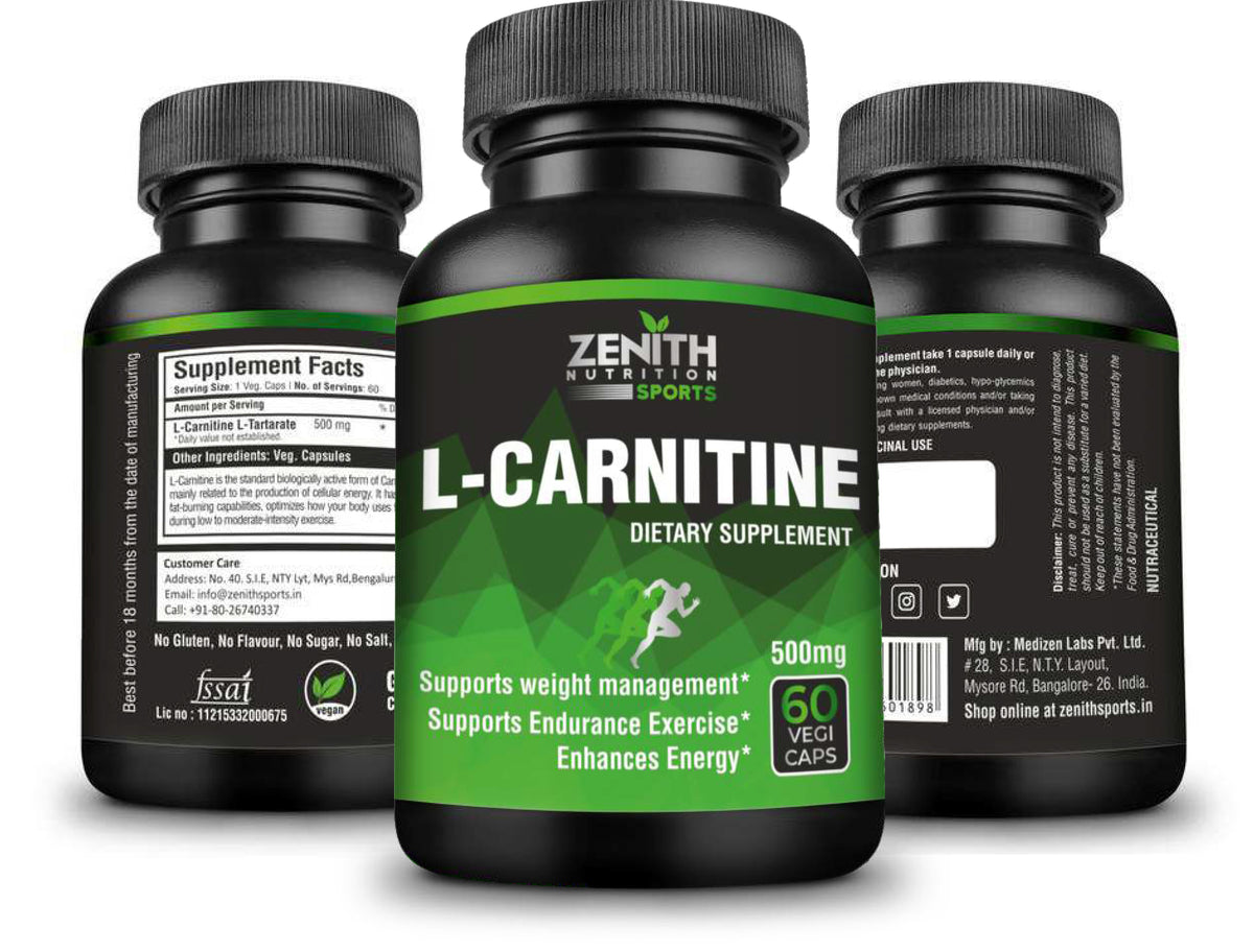 L-Carnitine 500mg 60 Caps — Fat Metabolism, Energy & Endurance (FSSAI Lab-Tested India)