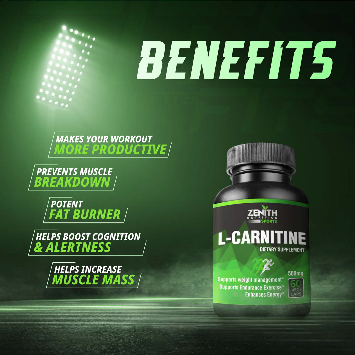 L-Carnitine 500mg 60 Caps — Fat Metabolism, Energy & Endurance (FSSAI Lab-Tested India)