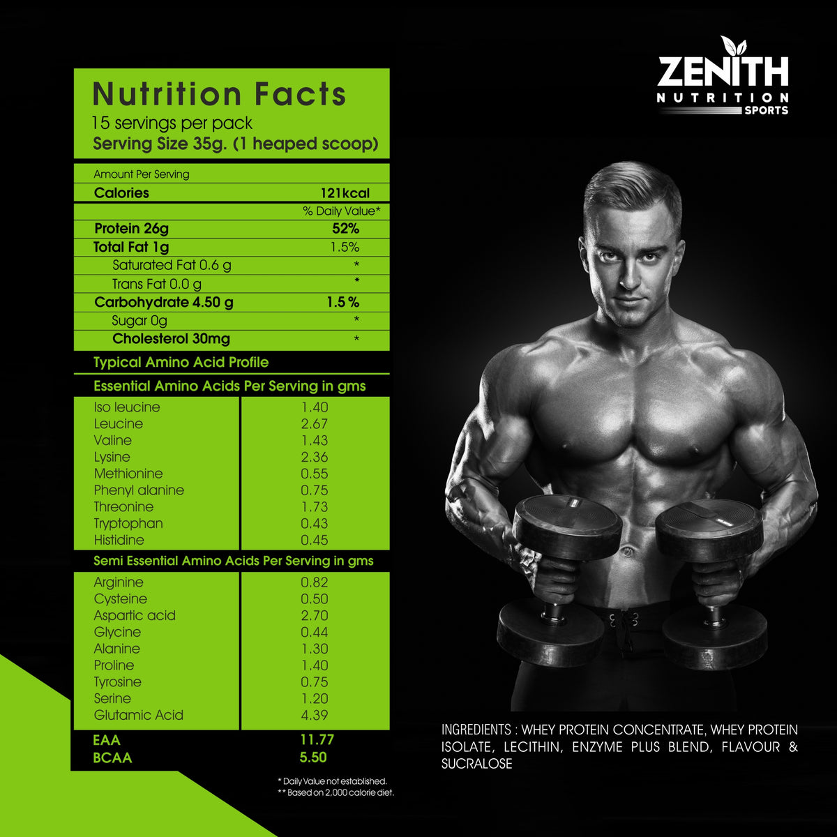 Zenith Sports Whey Protein Kesar Kulfi 1kg — 26g Protein, Saffron-Cardamom, FSSAI Lab-Tested