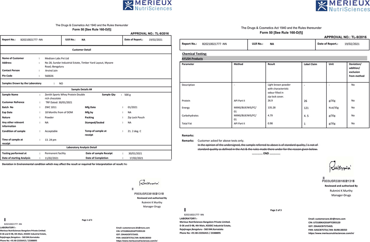 whey lab report zenith